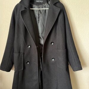 Chouyatou Black Double-Breasted Wool Coat